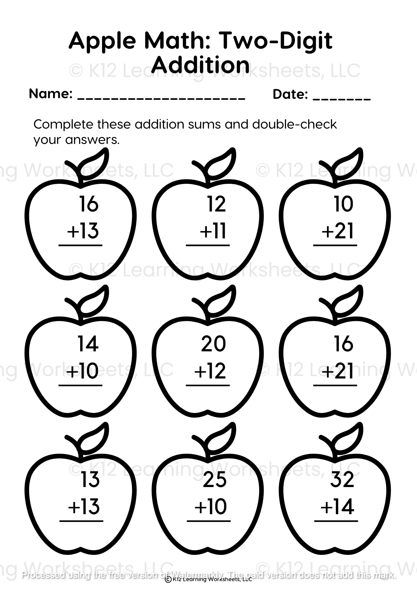 Apple Math: Two-Digit Addition