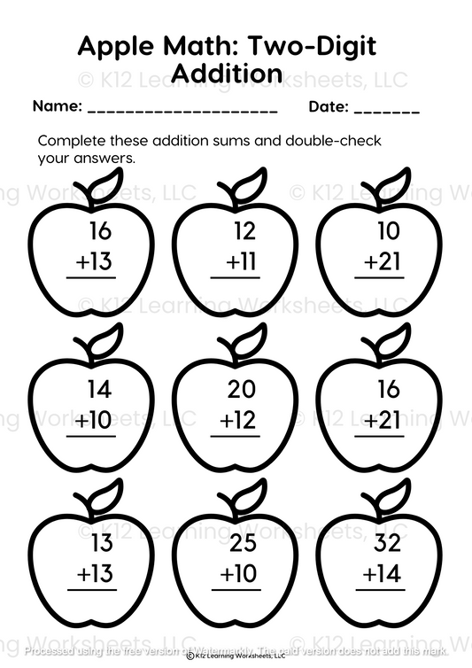 Apple Math: Two-Digit Addition