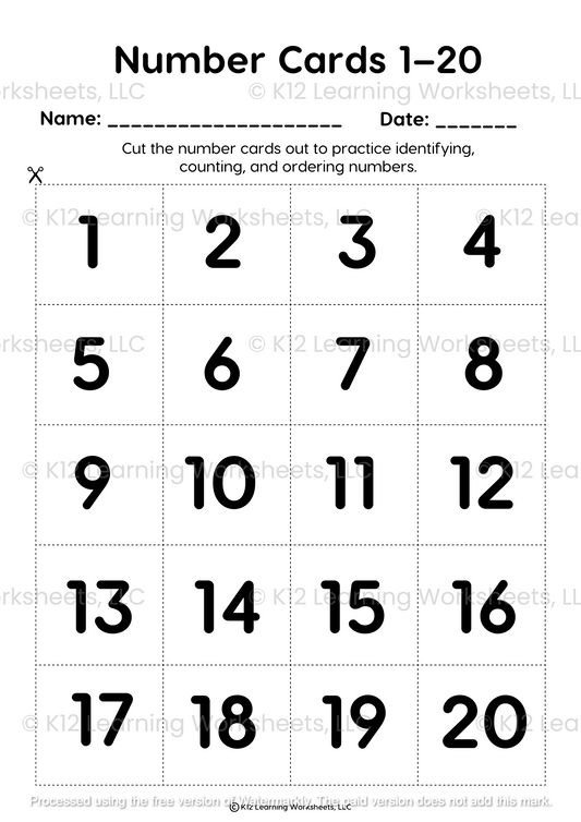 Number Cards 1–20