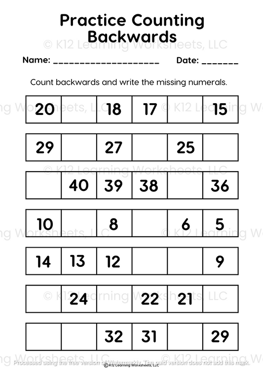 Practice Counting Backwards